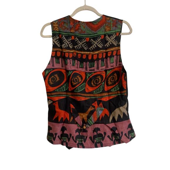 Vintage 90s Instyle New York Black Tribal Embroidered Fitted Rayon Vest Sz Small - Picture 2 of 16